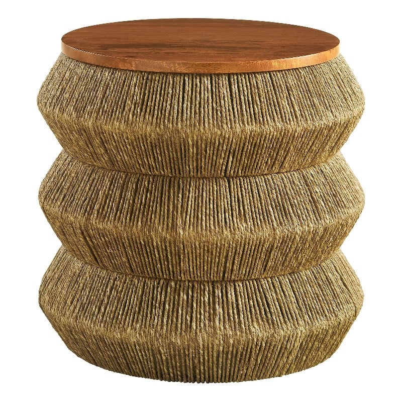Maris Seagrass and Wood End Table in Walnut Natural