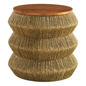 Maris Seagrass and Wood End Table in Walnut Natural