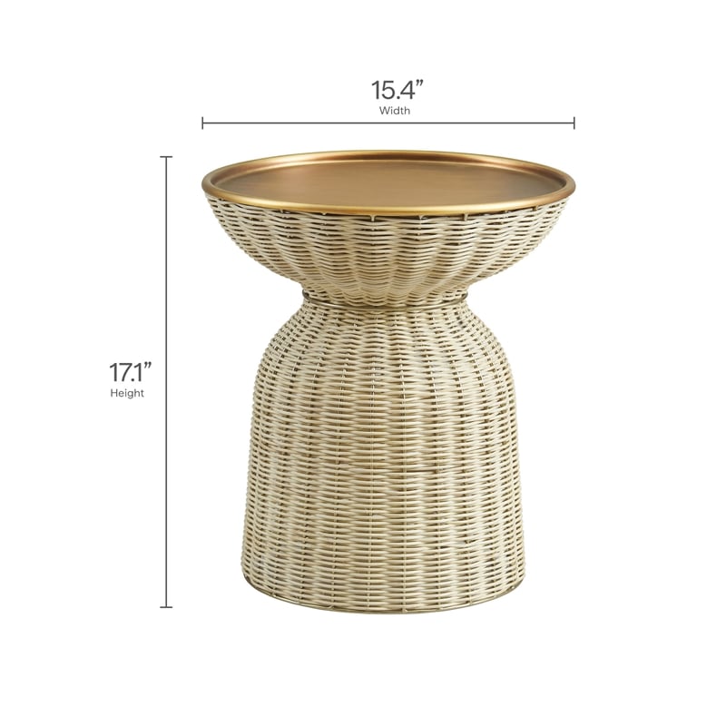 Lazaro Round Rattan Side Table in Burnished Brass Natural