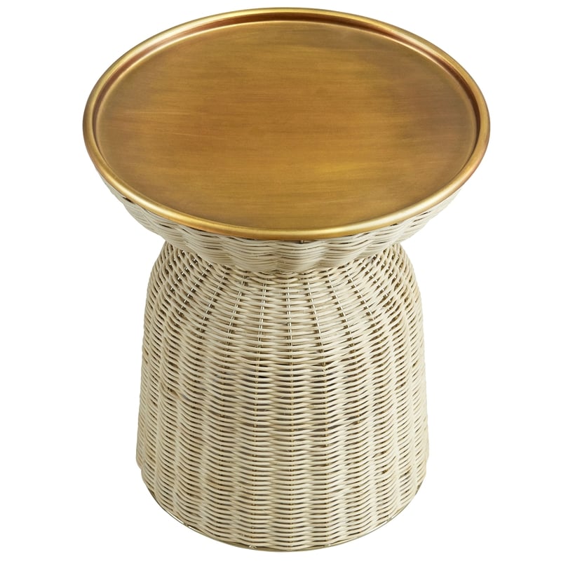 Lazaro Round Rattan Side Table in Burnished Brass Natural