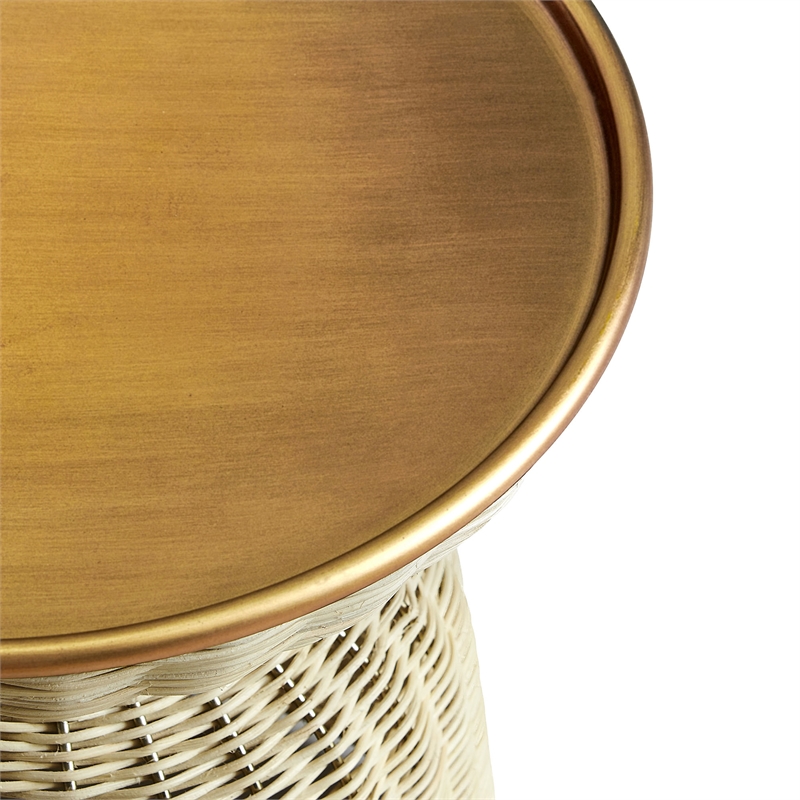 Lazaro Round Rattan Side Table in Burnished Brass Natural