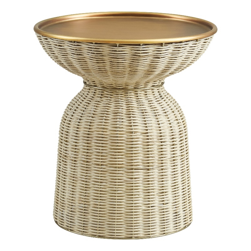 Lazaro Round Rattan Side Table in Burnished Brass Natural