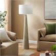 Saylor Carved Ribbed Wood Floor Lamp With Drum Shade in White Gray