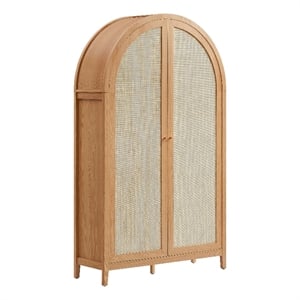 Modway Calista 79&quot Tall Wide Rattan Arched Storage Cabinet in Natural