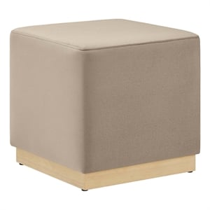 Tilden 17&quot Square Performance Velvet Upholstered Ottoman in Taupe Natural