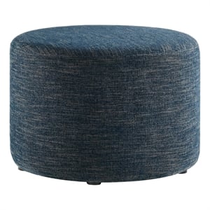 Callum Large 23&quot Round Woven Heathered Fabric Upholstered Ottoman