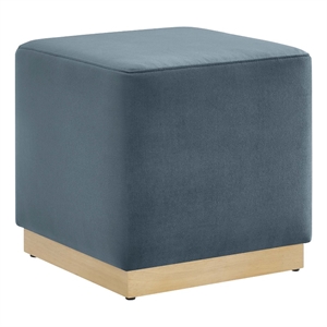 Tilden 17&quot Square Performance Velvet Upholstered Ottoman in Cadet Blue Natural