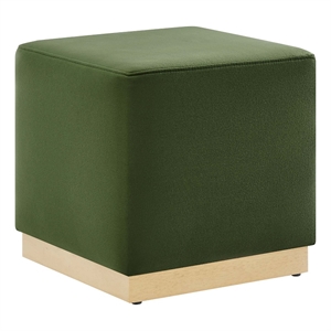 Tilden 17&quot Square Performance Velvet Upholstered Ottoman in Moss Green Natural