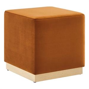 Tilden 17&quot Square Performance Velvet Upholstered Ottoman in Rust Natural