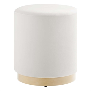 Tilden 16&quot Round Performance Velvet Upholstered Ottoman in Alabaster Natural