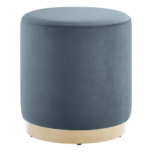 Tilden 16&quot Round Performance Velvet Upholstered Ottoman in Cadet Blue Natural