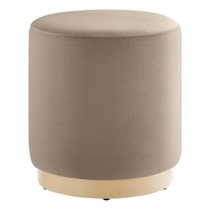 Tilden 16&quot Round Performance Velvet Upholstered Ottoman in Taupe Natural