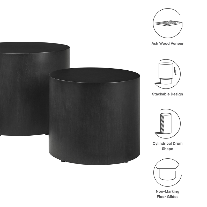 Amani Round Nesting Coffee Tables Set of 2 in Black
