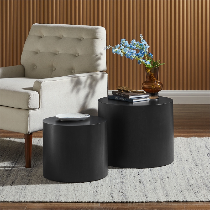 Amani Round Nesting Coffee Tables Set of 2 in Black