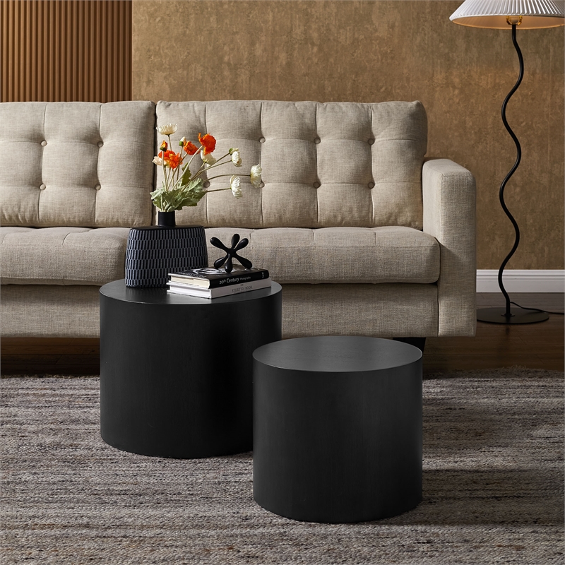 Amani Round Nesting Coffee Tables Set of 2 in Black