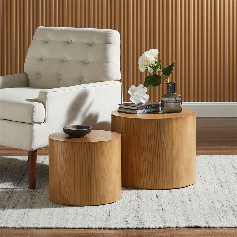 Amani Round Nesting Coffee Tables Set of 2 in Natural