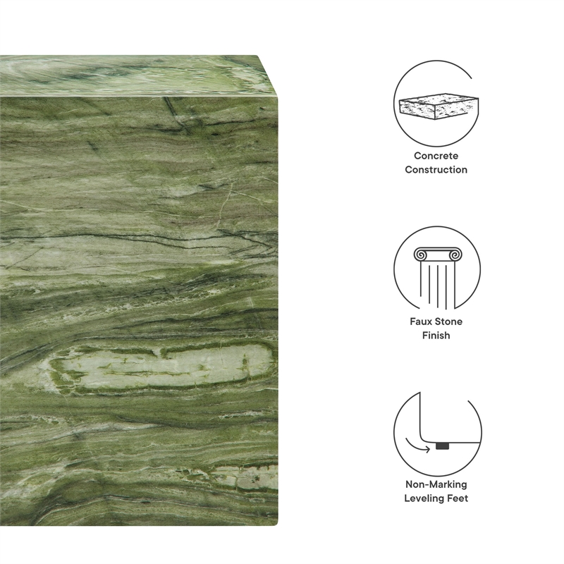 Jordana Square Plinth Indoor - Outdoor Patio Concrete Side Table in Green Marble