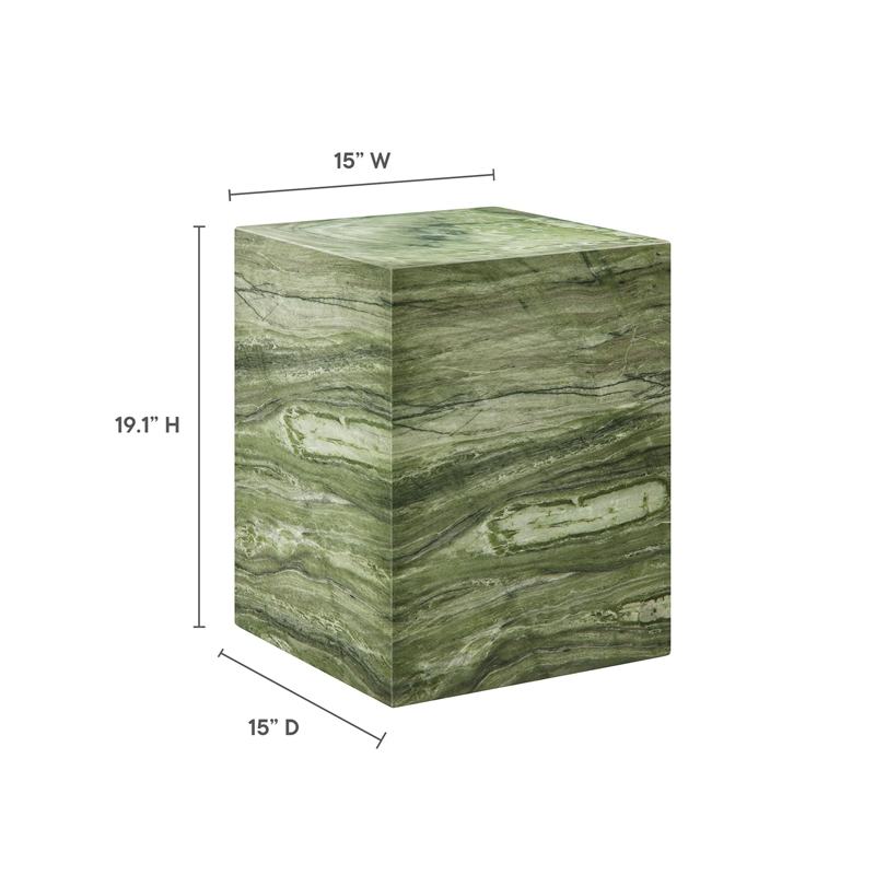 Jordana Square Plinth Indoor - Outdoor Patio Concrete Side Table in Green Marble