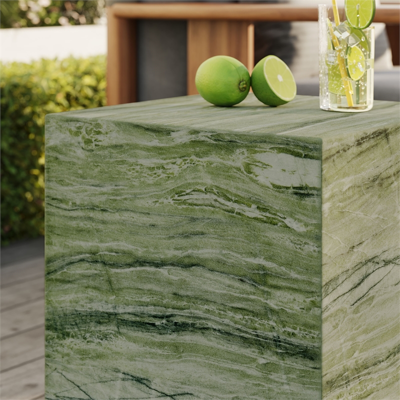 Jordana Square Plinth Indoor - Outdoor Patio Concrete Side Table in Green Marble