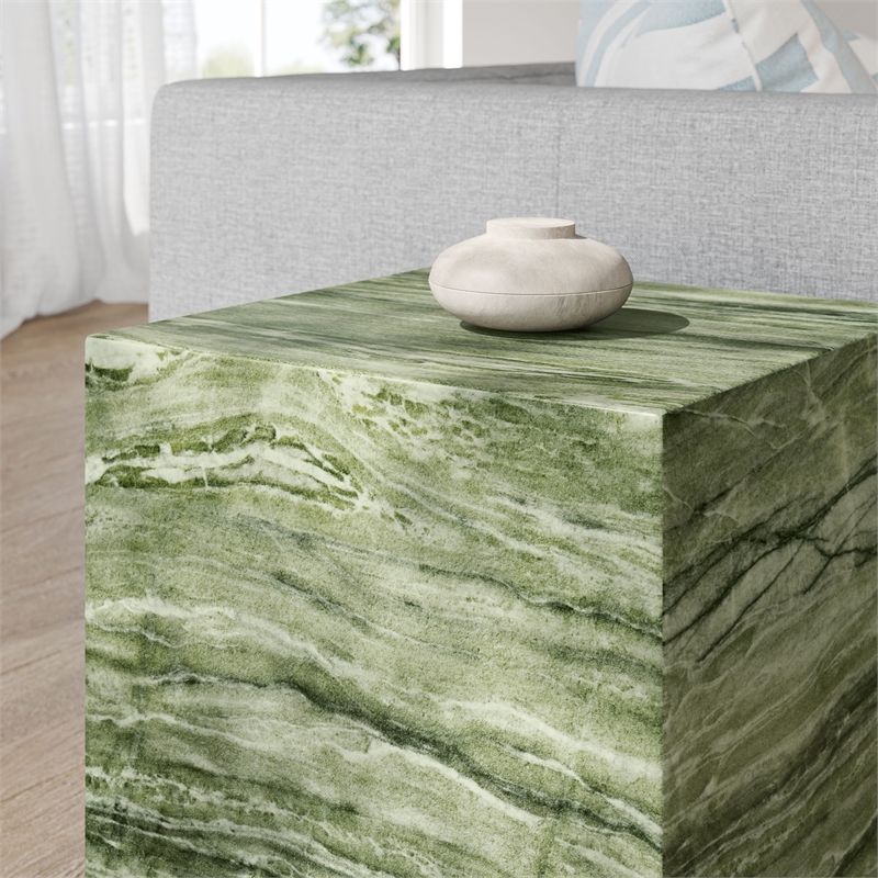 Jordana Square Plinth Indoor - Outdoor Patio Concrete Side Table in Green Marble