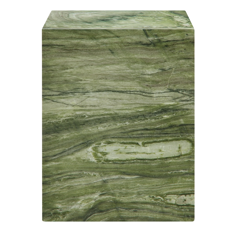 Jordana Square Plinth Indoor - Outdoor Patio Concrete Side Table in Green Marble