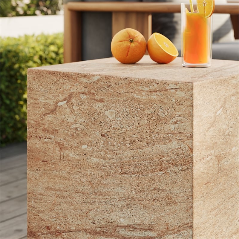 Jordana Square Plinth Indoor - Outdoor Patio Concrete Side Table in Travertine