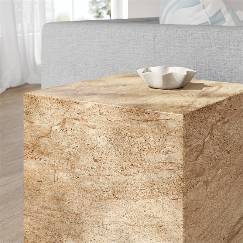 Jordana Square Plinth Indoor - Outdoor Patio Concrete Side Table in Travertine
