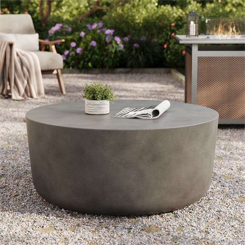Brion Round Indoor - Outdoor Patio Concrete Coffee Table in Gray