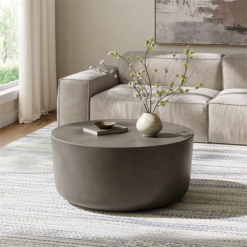 Brion Round Indoor - Outdoor Patio Concrete Coffee Table in Gray