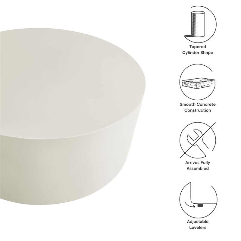 Brion Round Indoor - Outdoor Patio Concrete Coffee Table in White