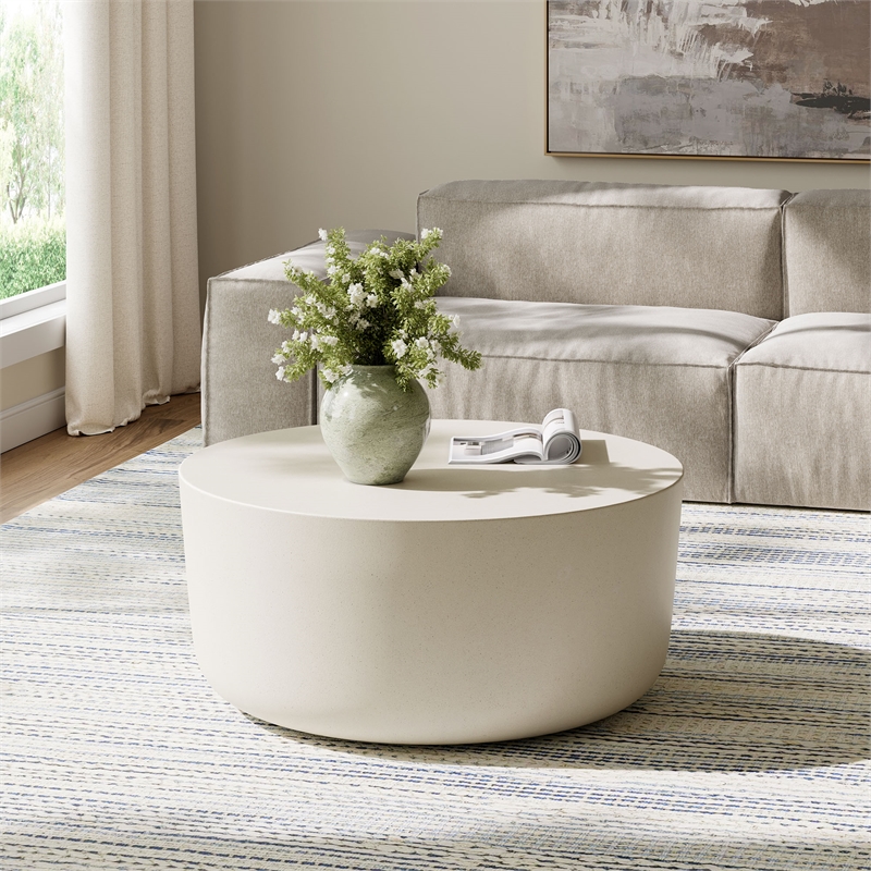 Brion Round Indoor - Outdoor Patio Concrete Coffee Table in White