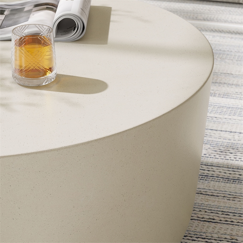 Brion Round Indoor - Outdoor Patio Concrete Coffee Table in White