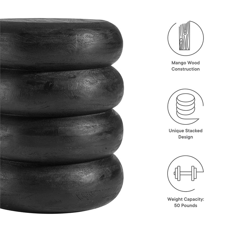Ellery Round Stacked Wood Side Table in Wirebrush Black