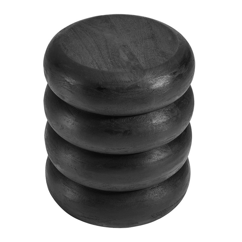 Ellery Round Stacked Wood Side Table in Wirebrush Black