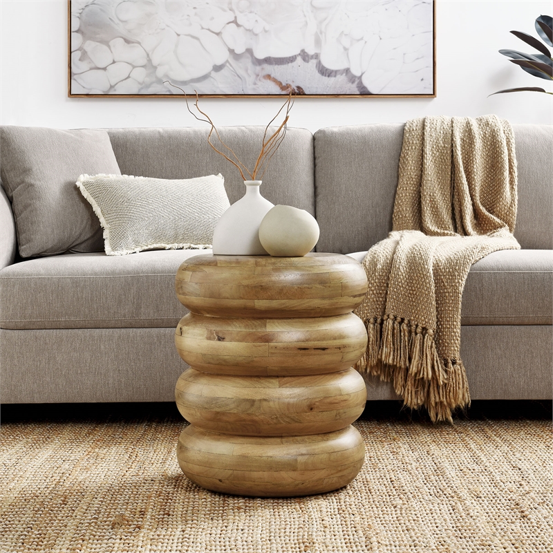 Ellery Round Stacked Wood Side Table in Natural