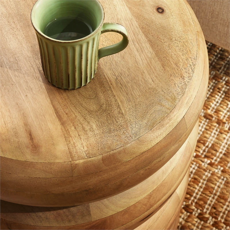 Ellery Round Stacked Wood Side Table in Natural