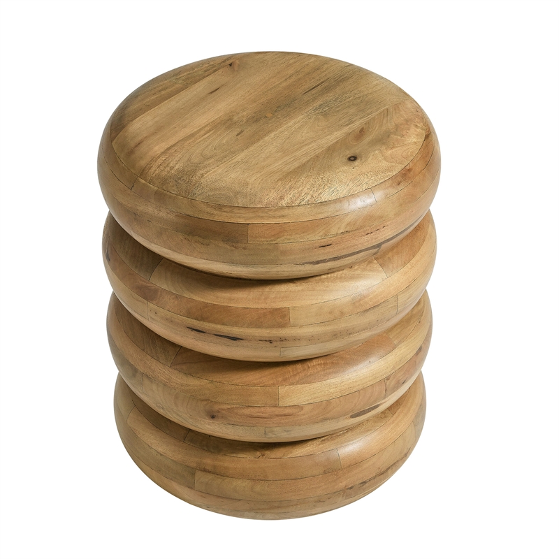 Ellery Round Stacked Wood Side Table in Natural