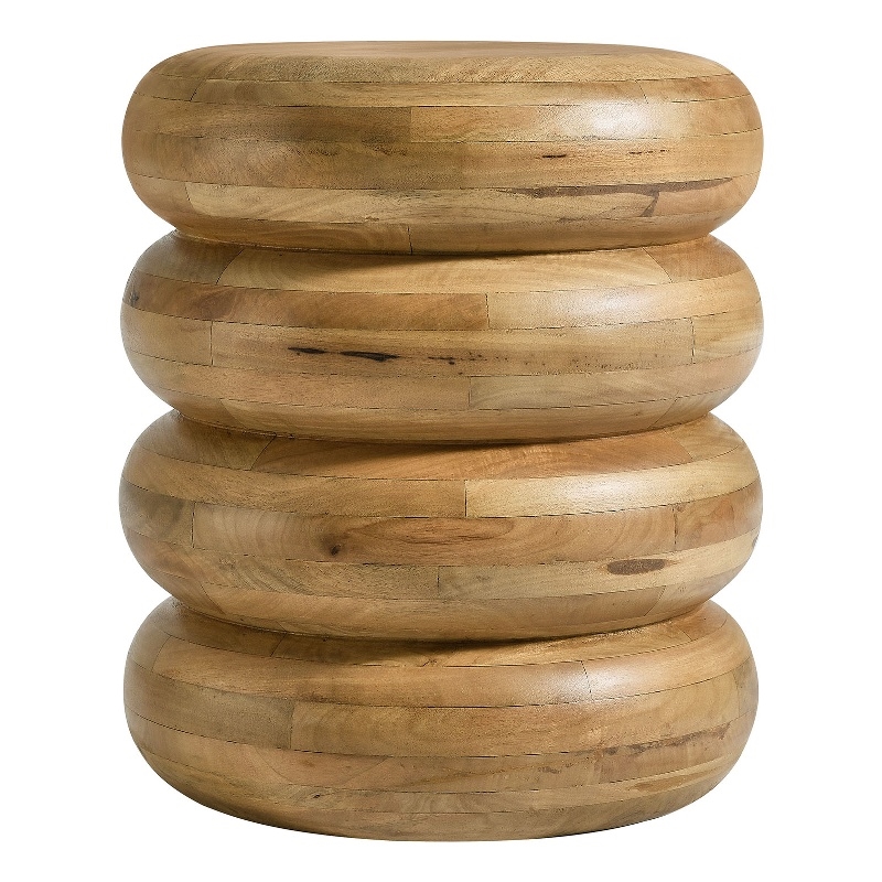 Ellery Round Stacked Wood Side Table in Natural
