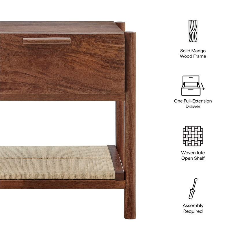 Oswin 1-Drawer Wood Nightstand in Walnut