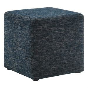 Callum 17&quot Square Woven Heathered Fabric Ottoman in Heathered Weave Azure
