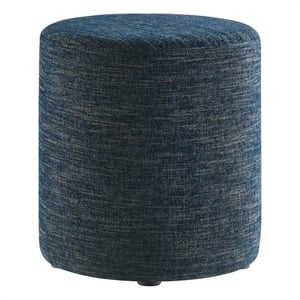 Callum 16&quot Round Woven Heathered Fabric Ottoman in Heathered Weave Azure