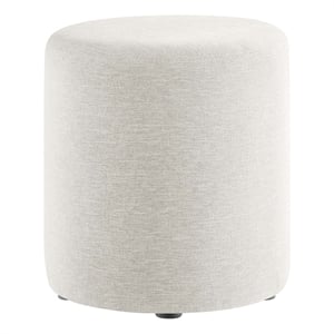 Callum 16&quot Round Woven Heathered Fabric Ottoman in Heathered Weave Ivory