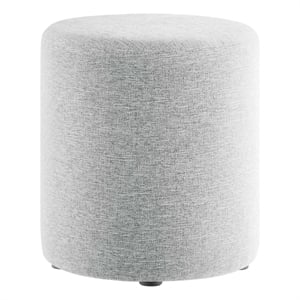 Callum 16&quot Round Woven Heathered Fabric Ottoman in Heathered Weave Light Gray