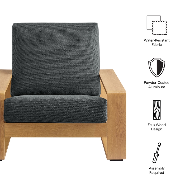 Lirienne Outdoor Patio Aluminum Faux Wood Armchair in Charcoal Natural