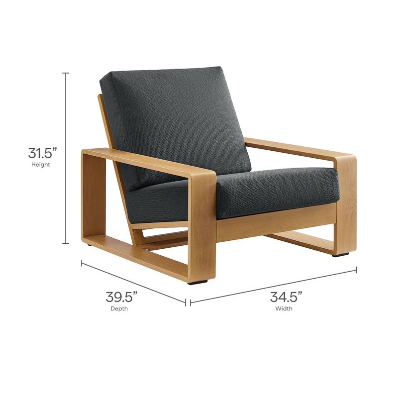 Lirienne Outdoor Patio Aluminum Faux Wood Armchair in Charcoal Natural