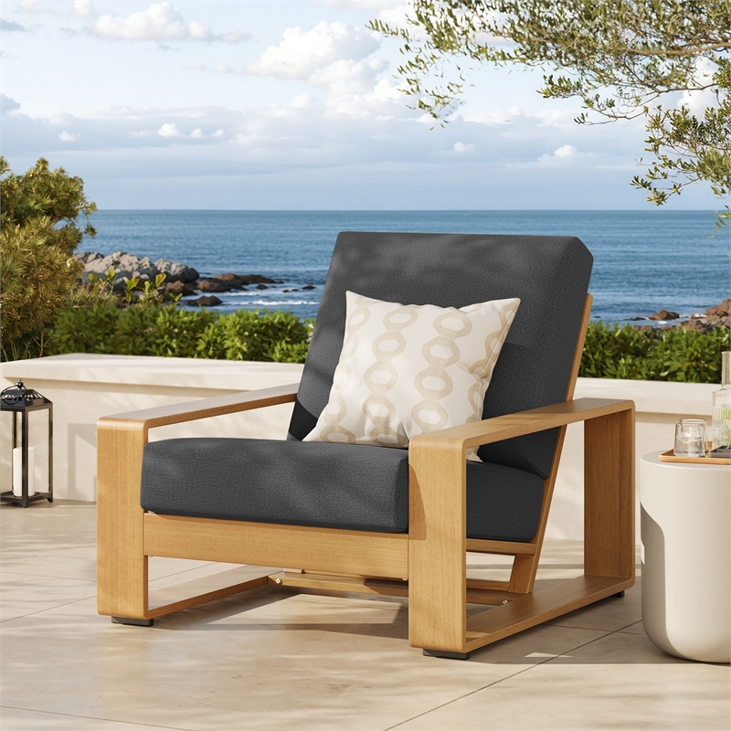 Lirienne Outdoor Patio Aluminum Faux Wood Armchair in Charcoal Natural