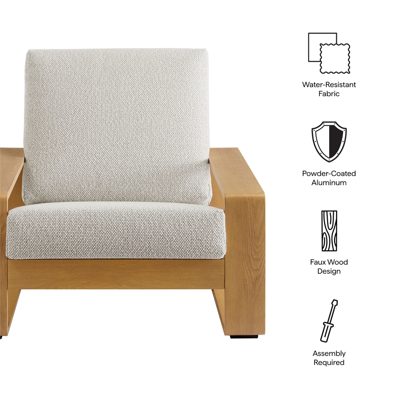 Lirienne Outdoor Patio Aluminum Faux Wood Armchair in Ivory Natural