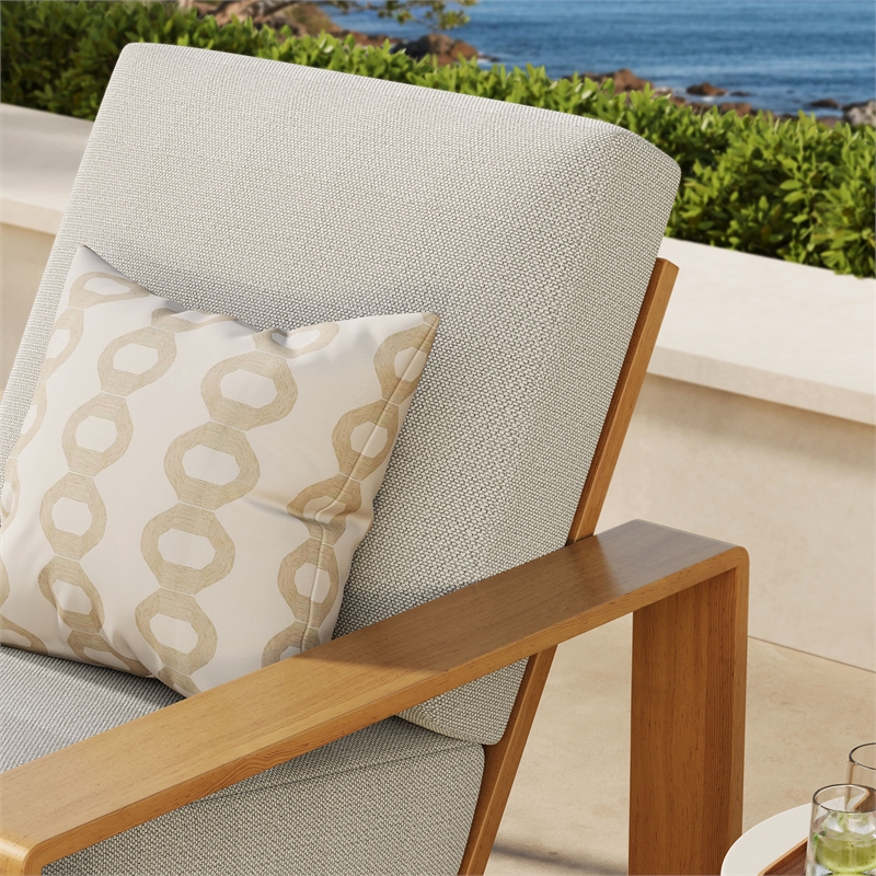 Lirienne Outdoor Patio Aluminum Faux Wood Armchair in Ivory Natural