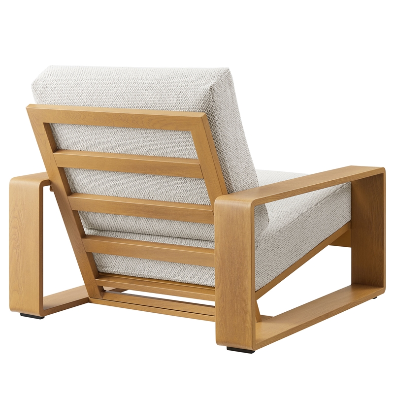 Lirienne Outdoor Patio Aluminum Faux Wood Armchair in Ivory Natural