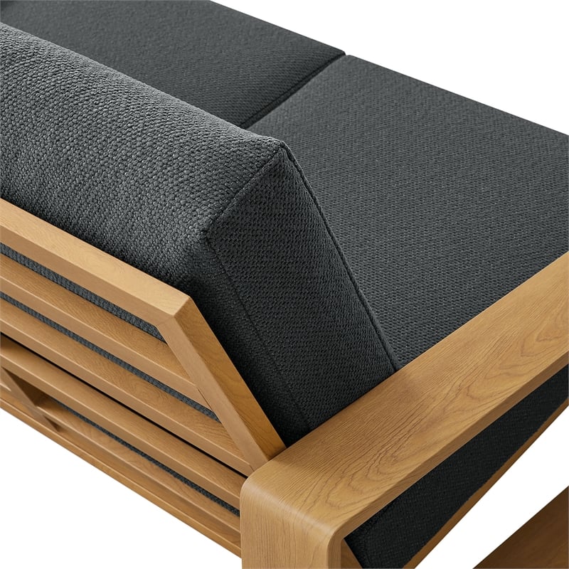 Lirienne Outdoor Patio Aluminum Faux Wood Loveseat in Charcoal Natural